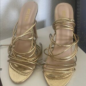 Miss Lola Gold Strappy Heels Luxurious Design